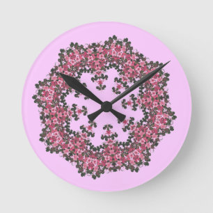 Rosa Flowers Clock Rund Klocka