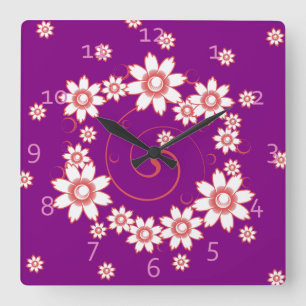 Rosa Flowers Clocks Fyrkantig Klocka
