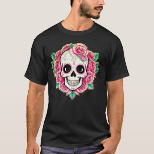 Rosa Flowers Coquette Blommigt Skull Ro Skeleton T Shirt