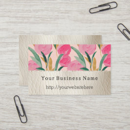 Rosa Flowers & Cream Faux Leather Visitkort