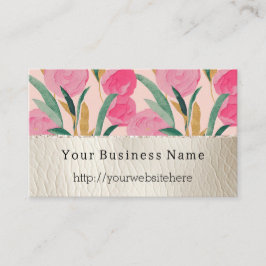 Rosa Flowers & Cream Faux Leather Visitkort