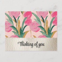 Rosa Flowers & Cream Faux Leather Vykort