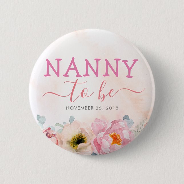  Rosa Flowers Cute Nanny to be Baby Shower Knapp (Framsida)