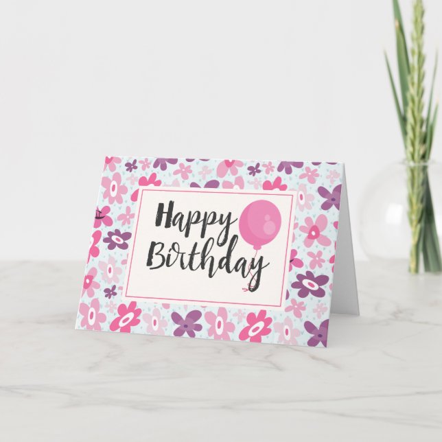 Rosa Flowers Cute Whimsical Mönster Birthday Kort (Framsida)