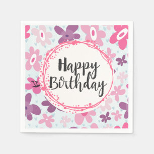 Rosa Flowers Cute Whimsical Mönster Birthday Pappersservett
