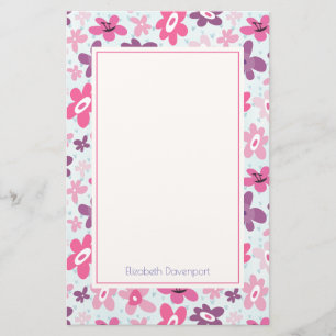 Rosa Flowers Cute Whimsical Mönster Personlig Brevpapper