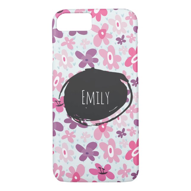 Rosa Flowers Cute Whimsical Mönster Personlig Case-Mate iPhone Skal (Baksida)
