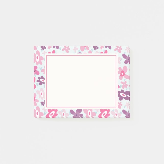 Rosa Flowers Cute Whimsical Mönster Post-it Block (Framsida)