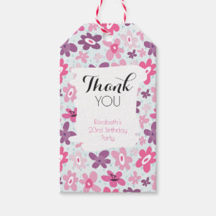 Rosa Flowers Cute Whimsical Mönster Tack Presentetikett
