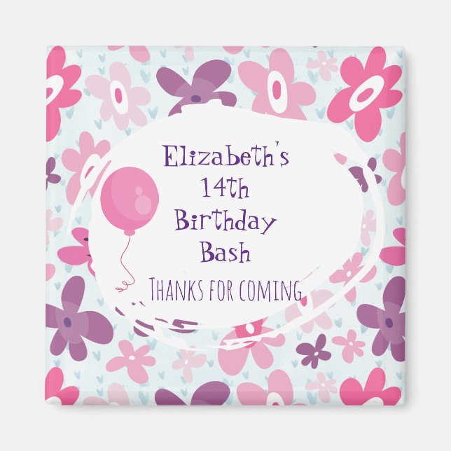 Rosa Flowers Cute Whimsical Tack Birthday Magnet (Framsidan)