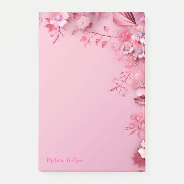 Rosa Flowers Dekoration med Rosa bakgrund Post-it Block (Framsida)