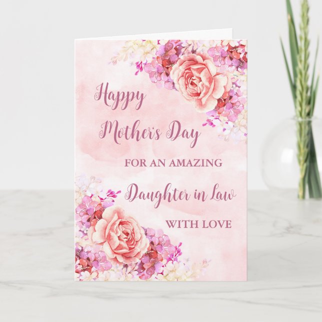 Rosa Flowers Dotter i Law Lycklig Mors dag Kort (Framsida)