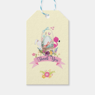 Rosa Flowers, Egg, Flamingo & Bunny Tack Presentetikett