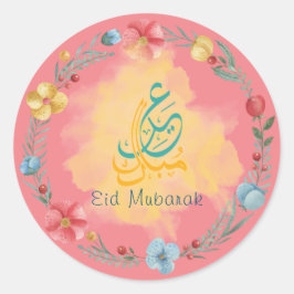 Rosa Flowers Eid Mubarak Round Sticker Runt Klistermärke