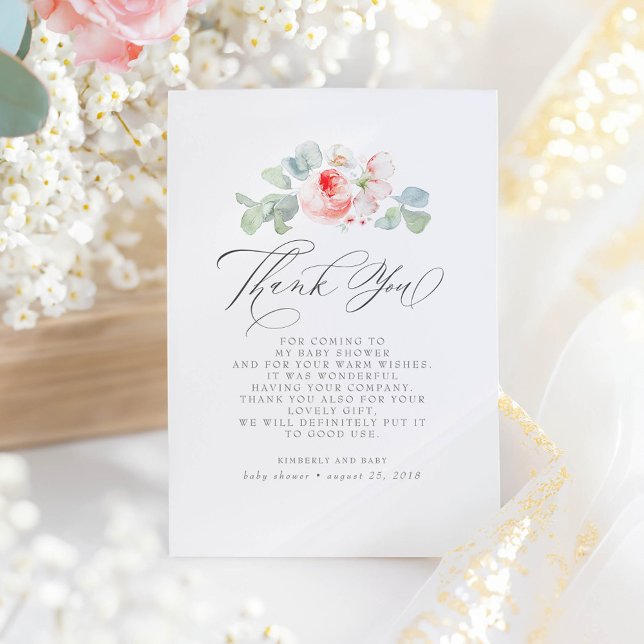 Rosa Flowers Elegant Baby Shower Tack (Elegant Floral Thank You Card)