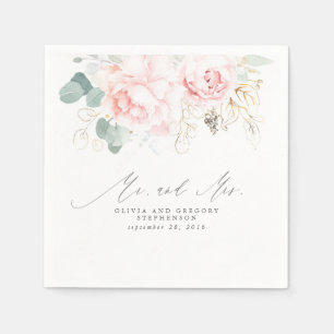 Rosa Flowers Elegant Botanical Mr. och Napkins Pappersservett