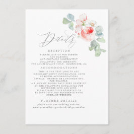 Rosa Flowers Elegant bröllop Information Tilläggskort