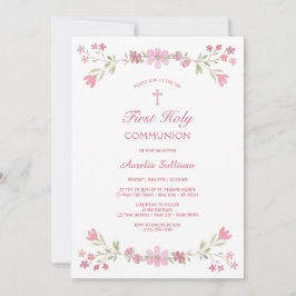 Rosa Flowers First Communion Inbjudningar