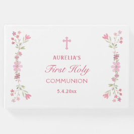 Rosa Flowers First Heliga Communion Guest Bok