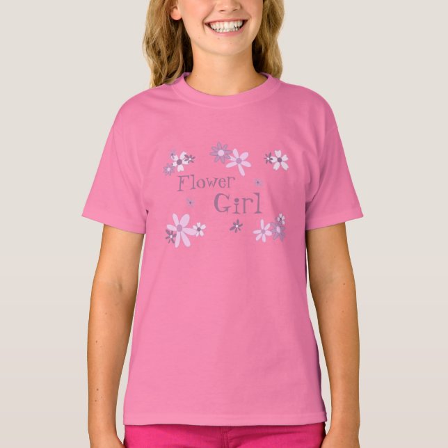 Rosa Flowers Flower Girl Bröllop T-Shirt (Framsida)