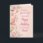 Rosa Flowers Friend Birthday Card Kort<br><div class="desc">Ett vackert kort till din vän på födelsedagen med pastel rosa blommor och ro guld effektinformation.</div>