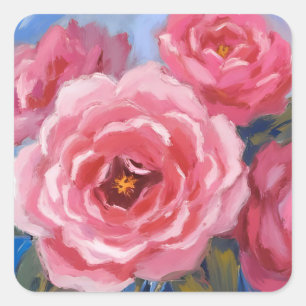 Rosa Flowers Fyrkantigt Klistermärke