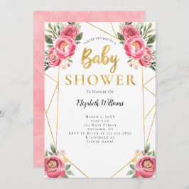 Rosa Flowers Geometric Ram Baby Shower Inbjudningar