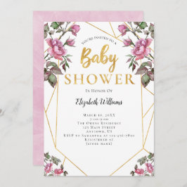 Rosa Flowers Geometric Ram Baby Shower Inbjudningar
