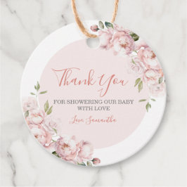 Rosa Flowers Girl Baby Shower Baby i Bloom Gåvor Etiketter