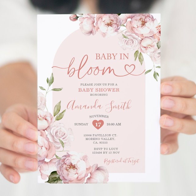 Rosa Flowers Girl Baby Shower Baby i Bloom Inbjudningar (Skapare uppladdad)