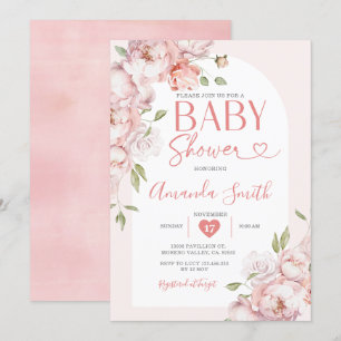 Rosa Flowers Girl Baby Shower Greenery Inbjudningar