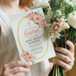 Rosa Flowers Girl Baptism Inbjudningar