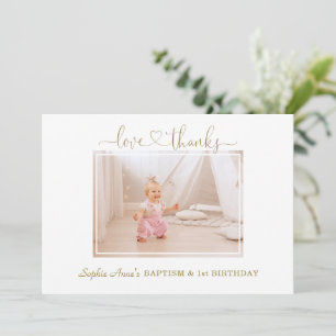 Rosa Flowers Girl Photo 1st Birthday Baptism Tack Kort