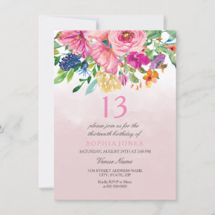 Rosa  Flowers Girls 12:e 13:e födelsedagen Inbjudningar