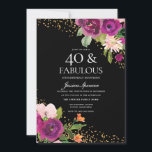 Rosa Flowers Glitter Black 40:e födelsedagen Party Inbjudningar<br><div class="desc">Rosa Flowers Glitter Black 40:e födelsedagsinbjudan Se matchningssamling i Niche and Nest Store</div>