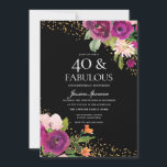 Rosa Flowers Glitter Black 40:e födelsedagen Party Inbjudningar<br><div class="desc">Rosa Flowers Glitter Black 40:e födelsedagsinbjudan Se matchningssamling i Niche and Nest Store</div>
