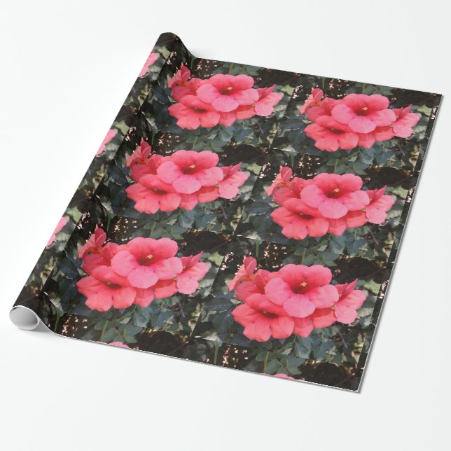Rosa Flowers Glossy Wrapping Papper Presentpapper (Utrullad)