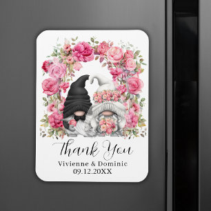Rosa Flowers Gnome Bröllop - tackkort Magnet