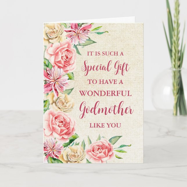 Rosa Flowers Godmor Lycklig Mors dag Card Kort (Framsida)
