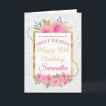Rosa Flowers Gold Foil Sweet sixteen Kort<br><div class="desc">Watercolor Rosa Flowers Guld Glitter och Foil design med blommigt white mönster bakgrundsgrafik av DigitalCurio på Etsy</div>