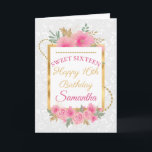 Rosa Flowers Gold Foil Sweet sixteen Kort<br><div class="desc">Watercolor Rosa Flowers Guld Glitter och Foil design med blommigt white mönster bakgrundGraphics by DigitalCurio on Etsy</div>