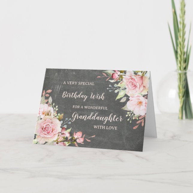 Rosa Flowers Granddotter Birthday Card Kort (Framsida)