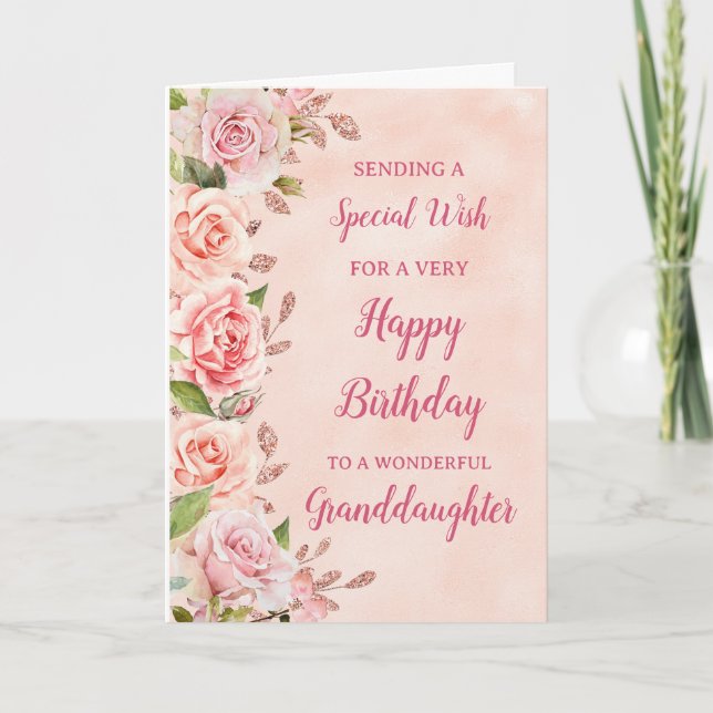 Rosa Flowers Granddotter Birthday Card Kort (Framsida)