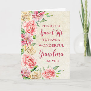Rosa Flowers Grandma Lycklig Mors dag Card Kort