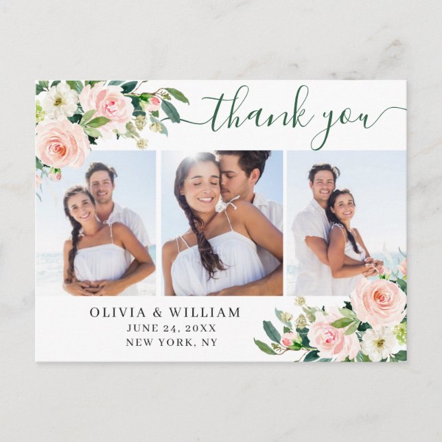 Rosa  Flowers Greenery 3 Photo Tack Vykort (Framsida)