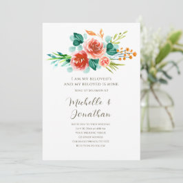Rosa Flowers Greenery Bible Verse Bröllop Inbjudningar
