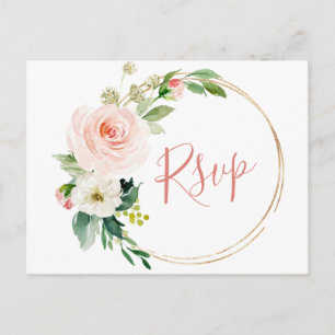 Rosa Flowers Greenery Blommigt Bröllop OSA Vykort