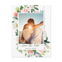  Rosa Flowers Greenery Bröllop spara datum