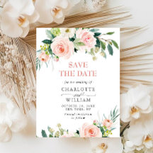  Rosa Flowers Greenery Bröllop spara datum