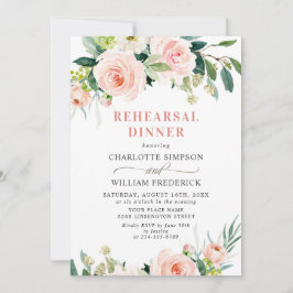  Rosa Flowers Greenery REHEARSAL DINNER Inbjudningar